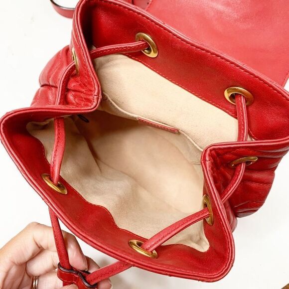 Gucci Marmont Metallasse Quilted Chevron Leather Drawstring Backpack Mini GG Red - Picture 13 of 16
